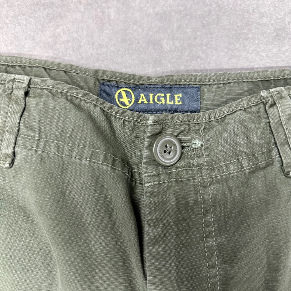 Aigle Cargo Shorts Men 34 Olive Green Ripstop Cotton Utility Excellent